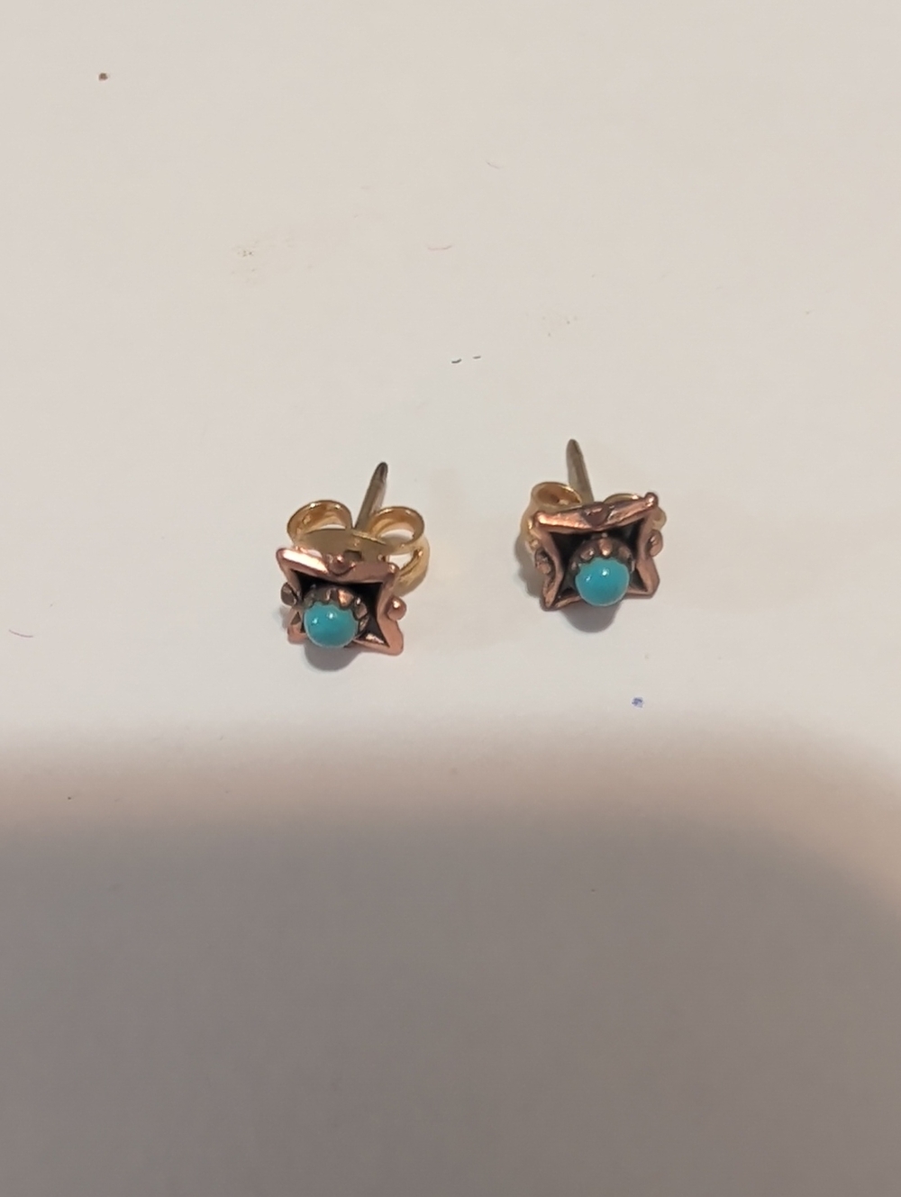 Turquoise Accent Rose Gold Star Stud Earrings - Women